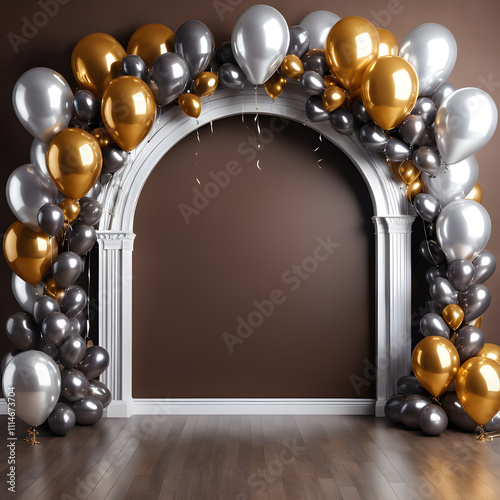 White and silver balloons on a brown background