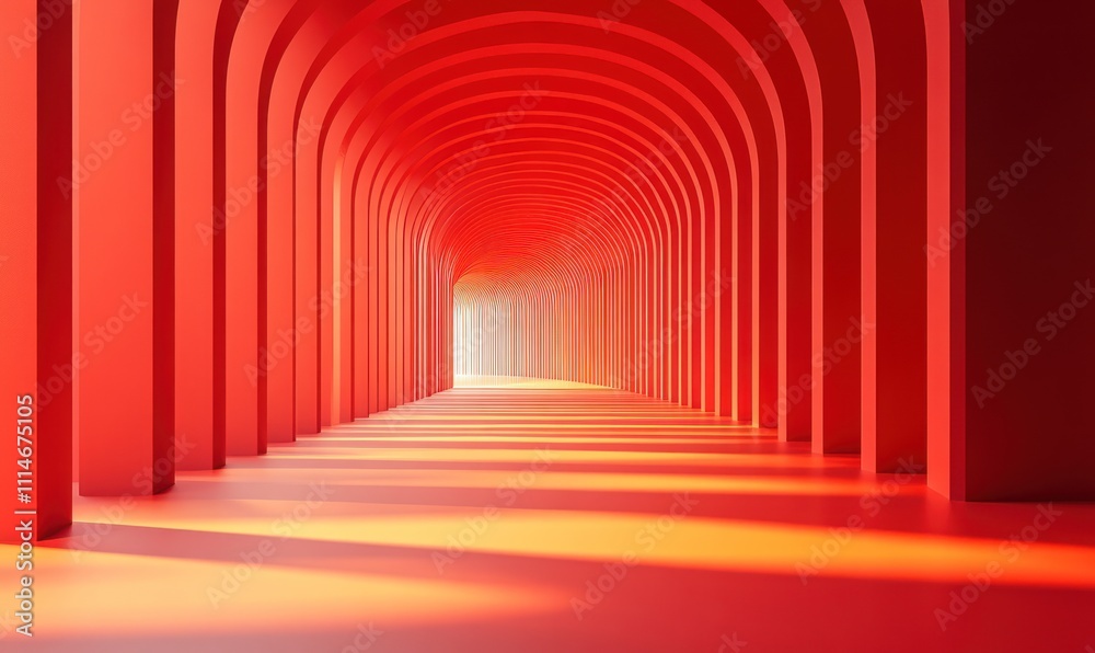 Fototapeta premium Red Archway Corridor Leading To Light