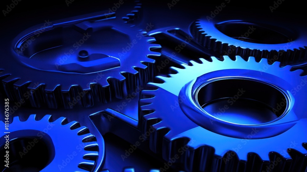 Interlocking Metallic Gears in Deep Blue Hues