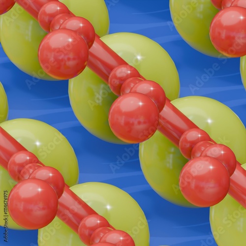 an abstract pattern of three-dimensional shiny shapes of different colors. Balls, cubes and other shapes. 3D render illustration.