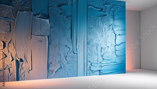 An engaging wall art piece with striking blue textures and tones. photo