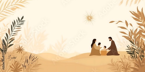 A minimalistic illustration depicting the birth scene, symbolizing tranquility and spiritual significance.