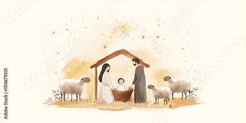 A minimalistic illustration of the nativity scene, expressing the warmth and beauty of Christmas traditions through simplicity.
