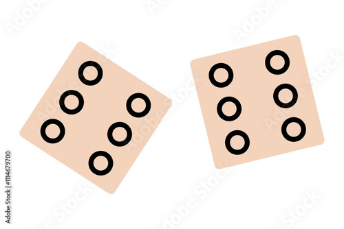 Hand drawn cute cartoon illustration of two dice showing six. Flat vector lucky sign doodle. Make a wish. Fortune in game. Gamble bet icon or sticker. Superstition symbol. Hope for the best. Isolated.