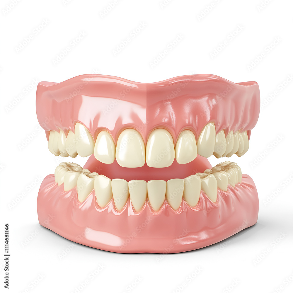 Obraz premium Detailed Anatomical Model of Upper and Lower Human Dentures Displaying Healthy Teeth and Gums for Educational and Medical Purposes