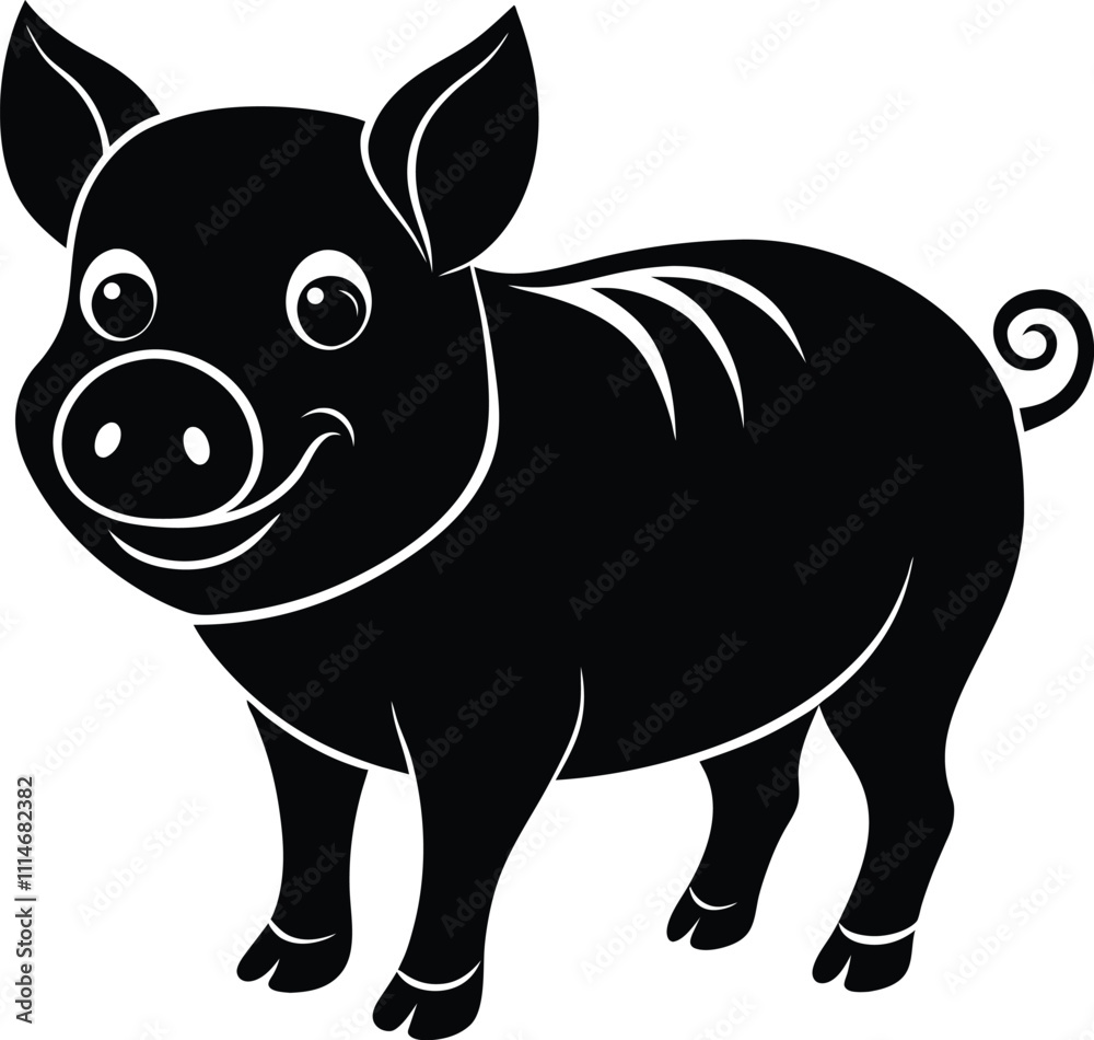 Obraz premium Isolated black silhouette cute pig on white background