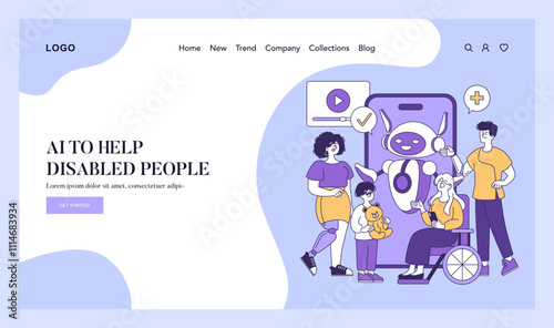 AI To Help Disabled People. Flat Vector Illustration