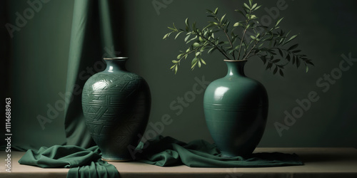 Tranquil Botanical Still Life Composition in Emerald Green3 photo