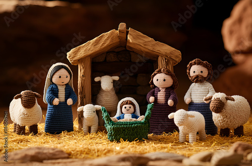 Mary, Joseph, and Baby Jesus at the Nativity - Beautiful Depiction of the Birth of Christ | Perfect for Christmas and Religious Themes photo