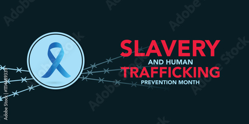 National Slavery and Human Trafficking Prevention Month is observed every year on january. Vector illustration on the theme of National Human Trafficking Awareness Month. Template for banner design.