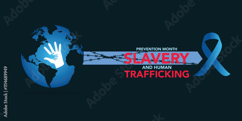 National Slavery and Human Trafficking Prevention Month is observed every year on january. Vector illustration on the theme of National Human Trafficking Awareness Month. Template for banner design.