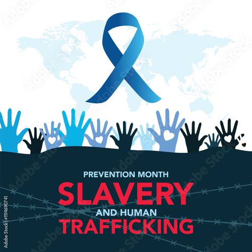 National Slavery and Human Trafficking Prevention Month is observed every year on january. Vector illustration on the theme of National Human Trafficking Awareness Month. Template for banner design.