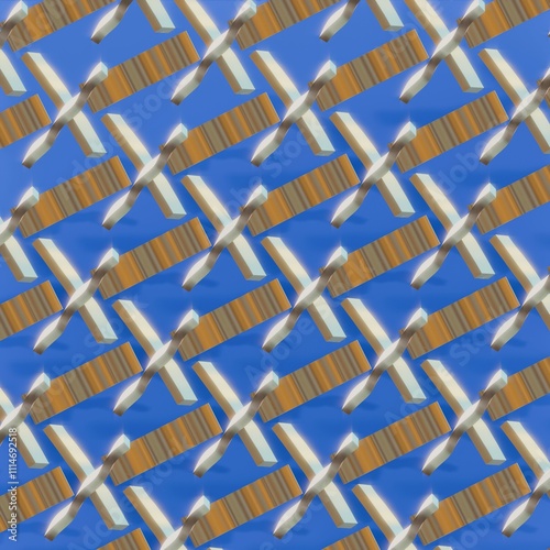 an abstract pattern of three-dimensional shiny shapes of different colors. Balls, cubes and other shapes. 3D render illustration.