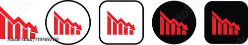 Decreasing graph icon in flat and line set. Arrow going down sign symbol vector for apps or web Market crash concept decrease icon or logo isolated on transparent background. economy Chart concept.