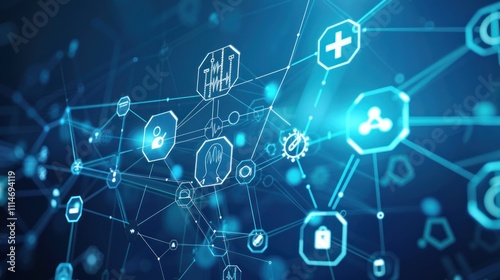 Wallpaper Mural Abstract Technology Network with Interconnected Icons Torontodigital.ca