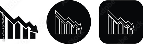 Decreasing graph icon in flat set. Arrow going down sign symbol vector for apps or web Market crash concept decrease icon or logo isolated on transparent background. economy Chart concept.