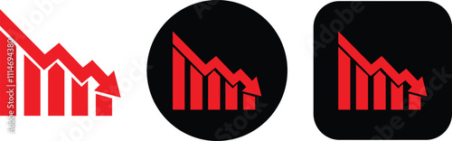 Decreasing graph icon in flat set. Arrow going down sign symbol vector for apps or web Market crash concept decrease icon or logo isolated on transparent background. economy Chart concept.