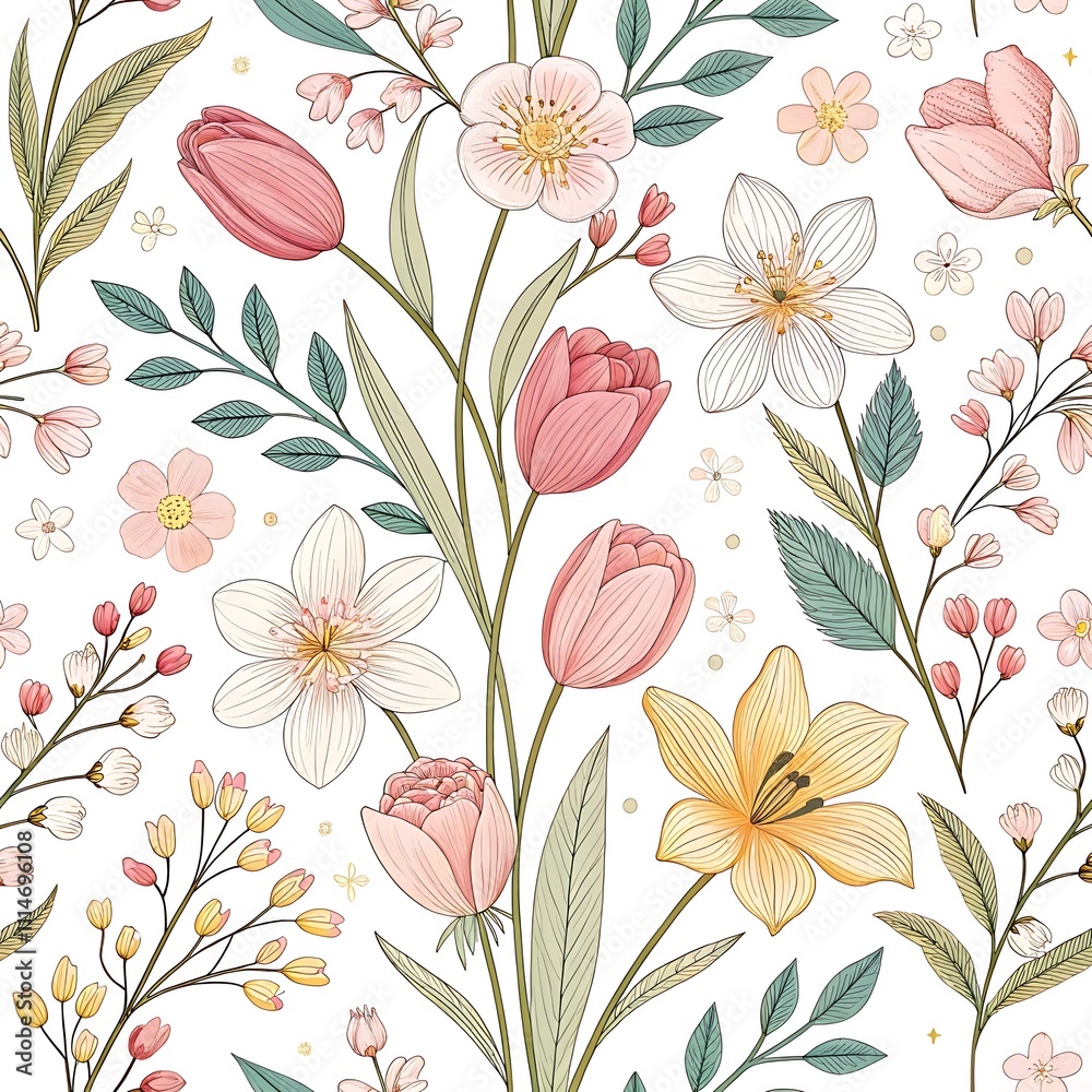 custom made wallpaper toronto digitalHand drawn colorful spring floral pattern design