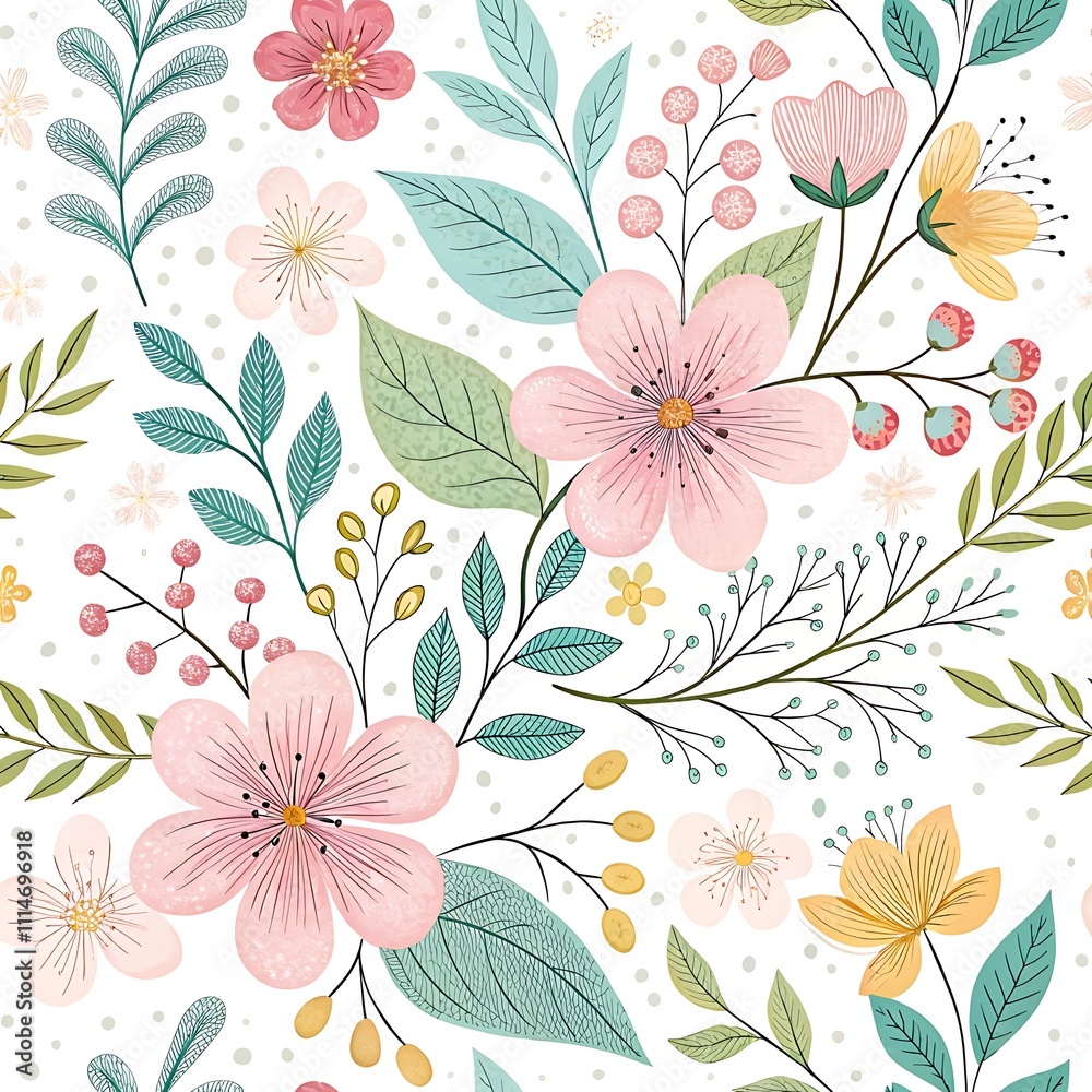 Obraz premium Hand drawn colorful spring floral pattern design