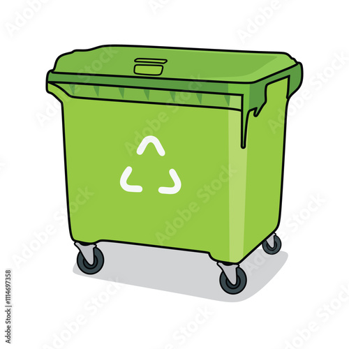 Large Green Garbage Bin 1100L vector illustrations or waste bin and green bin icon with white background design 