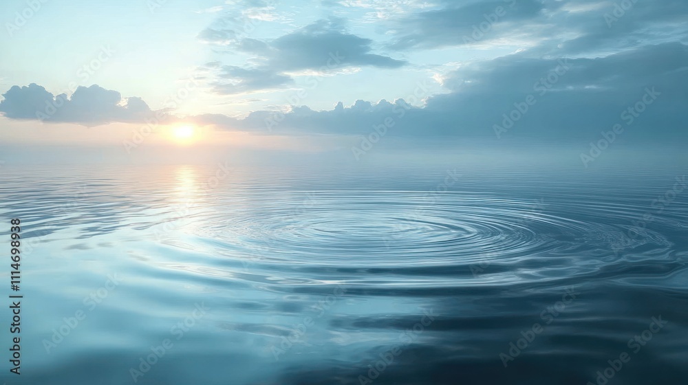 Obraz premium serene seascape at sunrise, showcasing gentle ripples on calm water under a cloudy sky 
