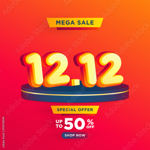 12.12 Shopping day on product podium scene vector illustration for poster, banner, social media and website campaign or promotion. December 12 sales banner template design