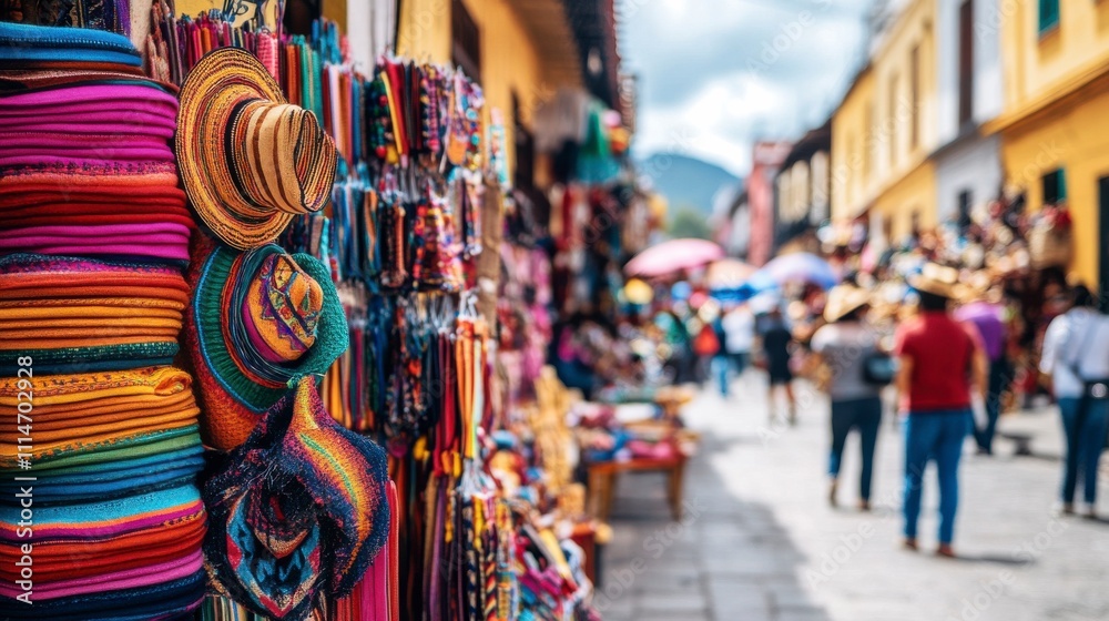 Obraz premium Vibrant Street Market with Handmade Crafts and Warm Light