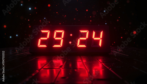 Digital timer showing 29:24 with glowing red numbers against a dark and dynamic background, time concept
 photo