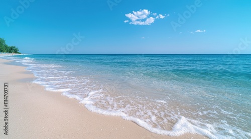 Serene tropical beach with crystal clear waters photo