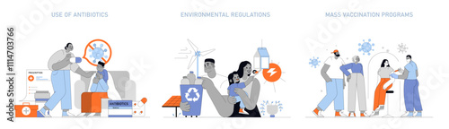 Causes Affecting Human Longevity. Flat Vector Illustration