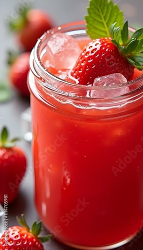 Wallpaper Mural Red Strawberries with Mint Ice Cubes and Juice in a Glass Jar Fresh and Healthy Torontodigital.ca