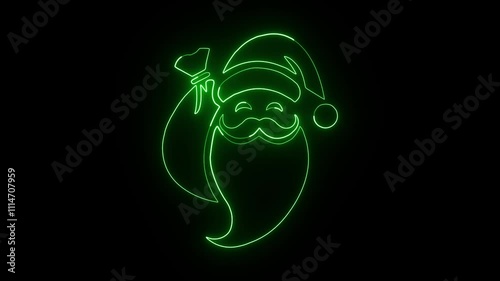 Santa Claus icon animation neon glowing concept with black background.