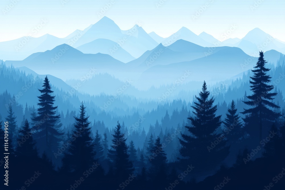 illustration of a misty morning with layers of mountains illustration of a misty morning with layers of mountains