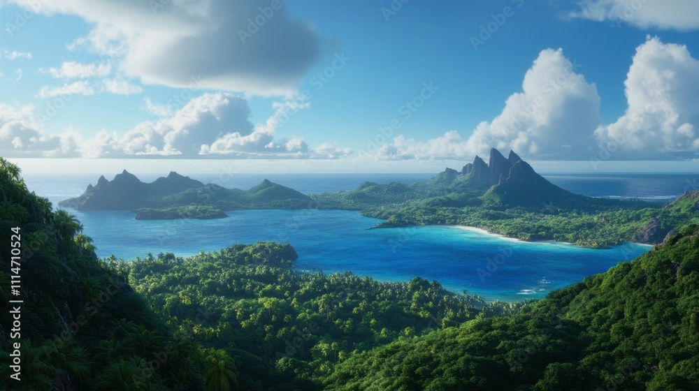Fototapeta premium Serene Tropical Landscape with Lush Greenery and Water