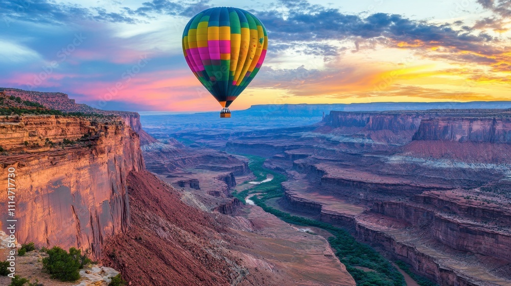 Obraz premium Hot Air Balloon Over Majestic Canyon Landscape