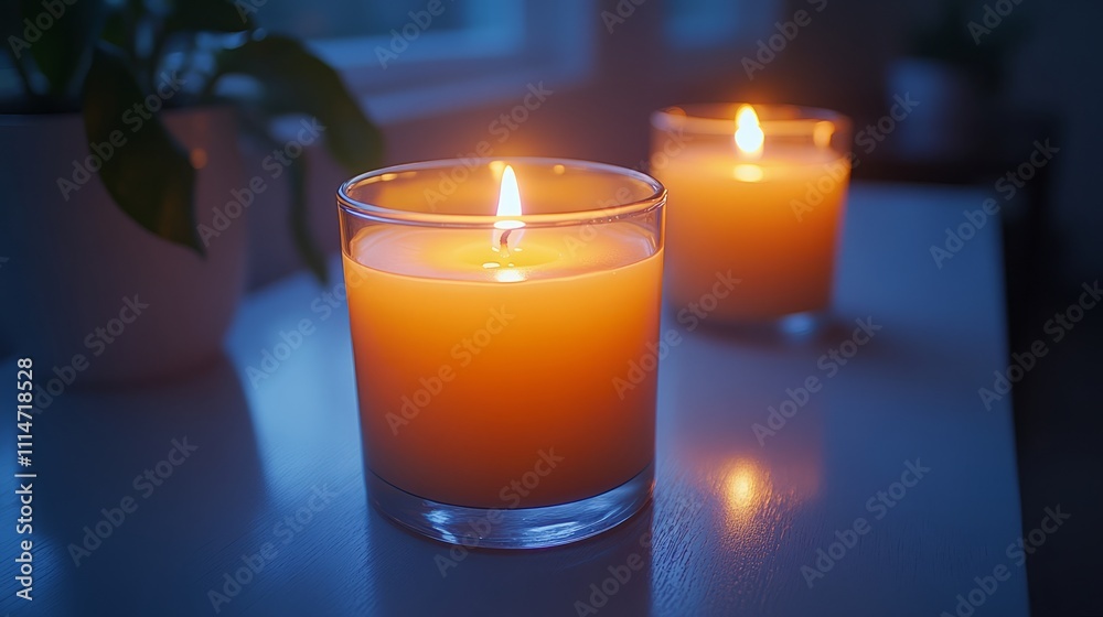 Warmth emanates from glowing candles on a table, casting a serene light in a tranquil room filled with calm energy Warmth emanates from glowing candles on a table, casting a serene light in a tranquil room filled with calm energy