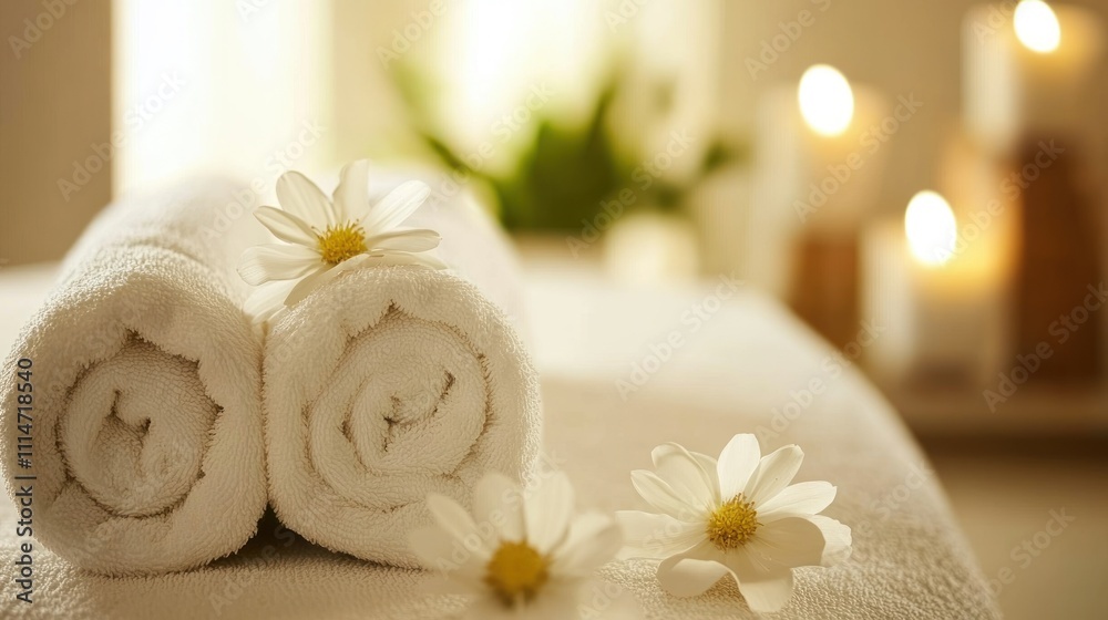Spa Relaxation: White Towels, Daisies, and Candles Spa Relaxation: White Towels, Daisies, and Candles