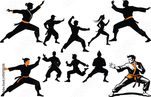 Martial Arts Silhouettes Collection - Karate, Kung Fu, Taekwondo, and Combat Stances in Dynamic Vector Styles