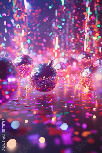 Sparkling Christmas baubles with vivid lights and reflections photo