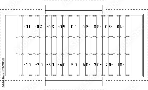 American football field in line style. American Football Pitch Outline  Illustration. Black outline art on white background scheme. Vector