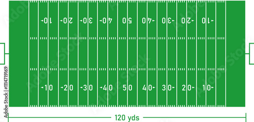 American football field in line style. American Football Pitch Outline  Illustration. Black outline art on white background scheme. Vector