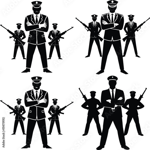 Security Forces Silhouettes Collection - Armed Guards, Police Officers, and Military Personnel in Vector Style