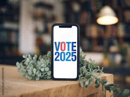 Teléfono móvil con el texto voto 2025 mostrado en la pantalla
 photo