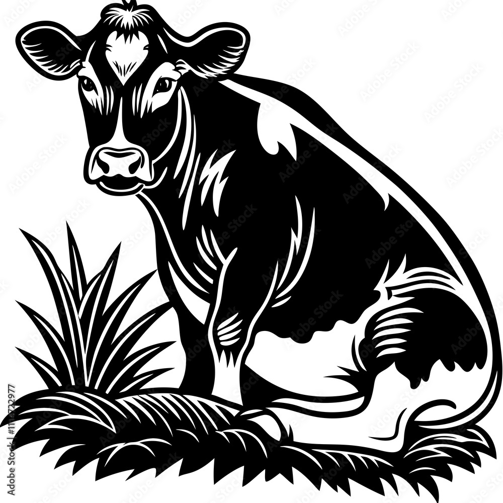 Fototapeta premium Cow vector silhouette, isolated white background