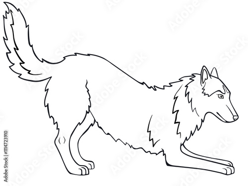 Siberian Husky, Alaskan Malamute. The dog is playing. Line drawing. For coloring	