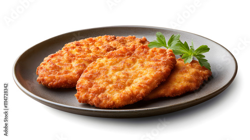 Classic wiener schnitzel plate, succulent meat fillet gourmet, authentic german delicious dish, golden dinner meal food, traditional cuisine perfection. photo