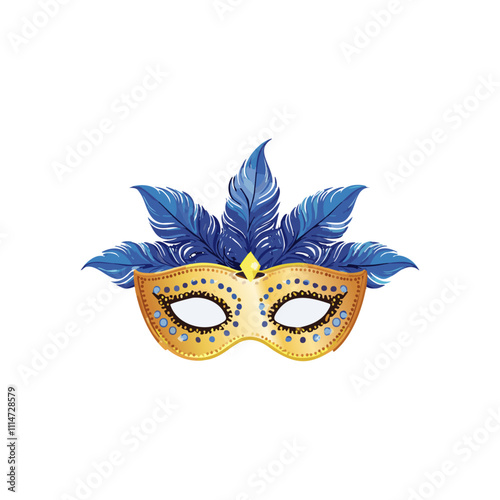 Venetian carnival mask vector illustration. Costume attribute with feathers for celebration