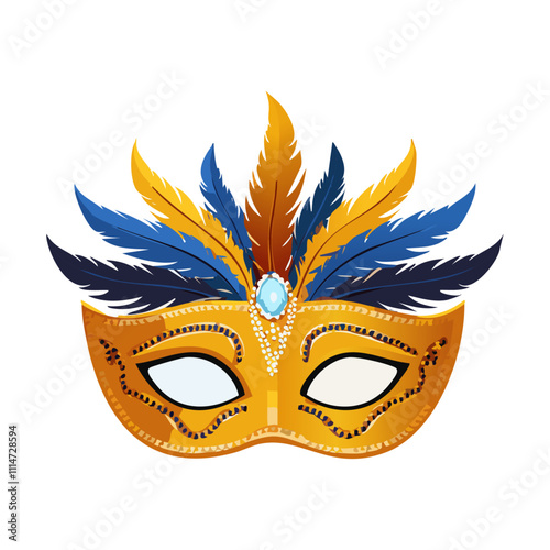 Venetian carnival mask vector illustration. Costume attribute with feathers for celebration