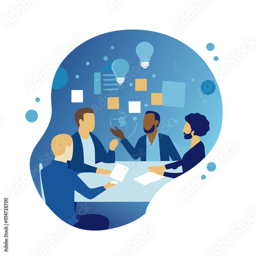 Team brainstorming ideas during business meeting illustration.