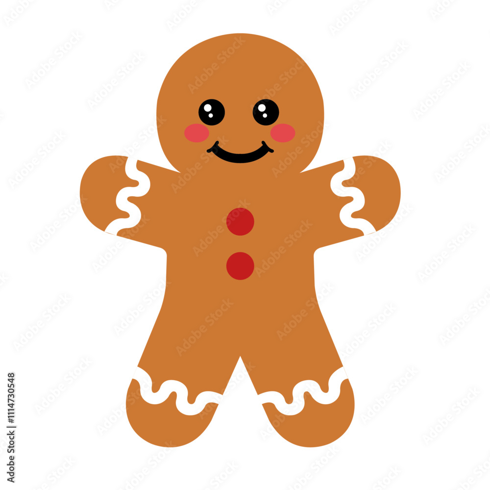 Obraz premium gingerbread christmas cookies classic ginger bread Noel holiday sweet dessert isolated on white background without stroke Xmas cute biscuits Vector illustration